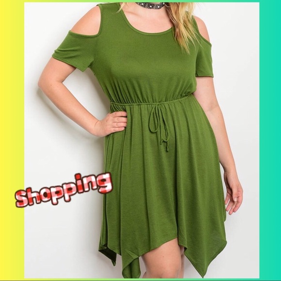 π
ΏοΈOlive Green Cold Shoulder Dress 1X - Picture 2 of 4